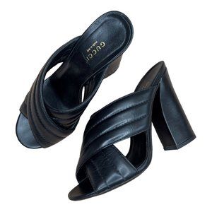 Gucci Webby Leather Mule Open Toe Block Heel Sandals